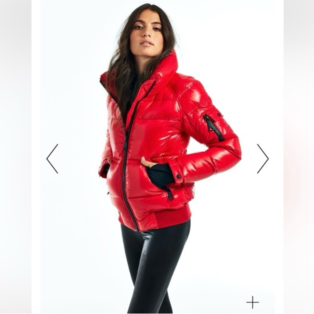 SAM. Red Quilted Bomber Jacket with Glossy Finish